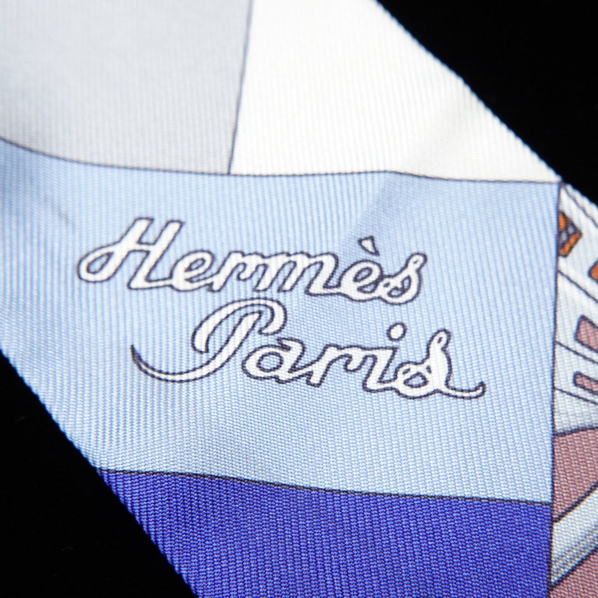 Hermès Twilly “Cliquetis” Navy Blue and Multicolour Silk Scarf