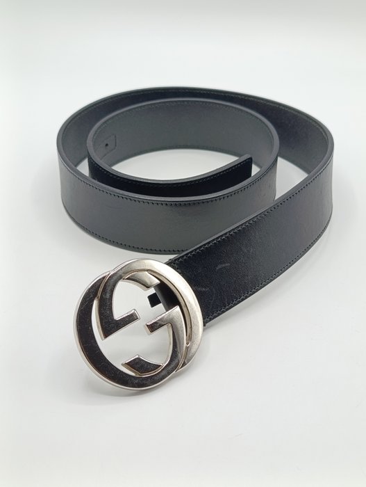 Gucci Black Leather Interlocking GG Buckle Belt