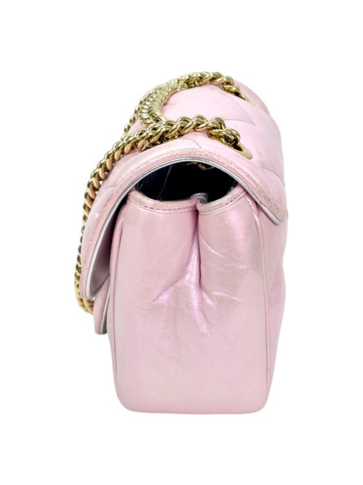 Gucci GG Marmont Mini Shoulder Bag in Iridescent Pink Leather
