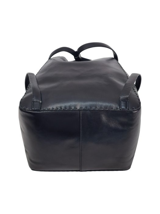 Prada Black Leather Floral Appliqué Drawstring Bag
