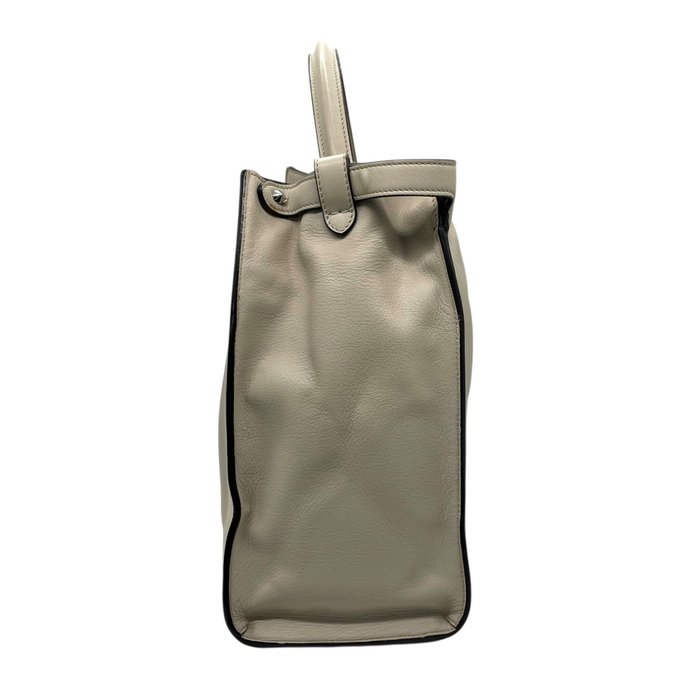 Fendi Beige Leather Turn-Lock Tote Bag