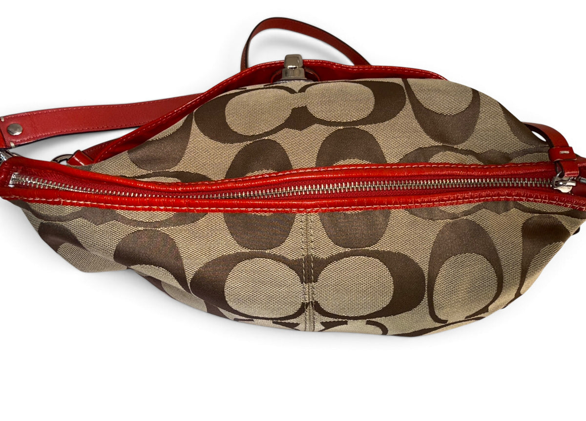 Coach Signature Canvas Red Leather 2-Way Monogram Shoulder Bag – Style F14852