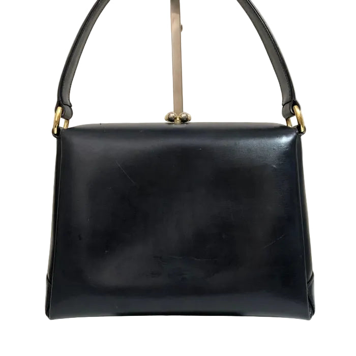 Gucci Vintage Navy Blue Leather Handbag – Gold-Tone Hardware