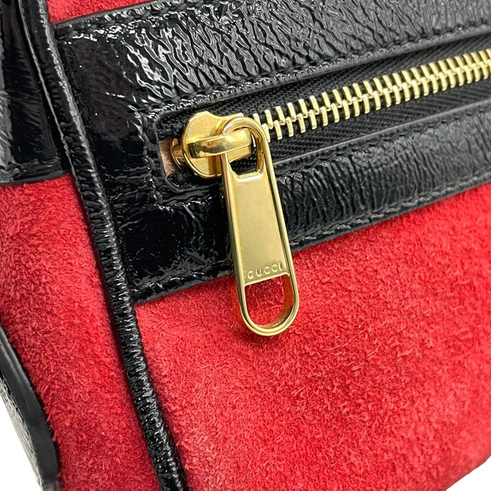 Gucci Ophidia Mini Shoulder Bag – Red Suede, Black Patent Leather &amp; Gold-Tone Hardware