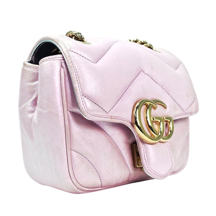 Gucci GG Marmont Mini Shoulder Bag in Iridescent Pink Leather