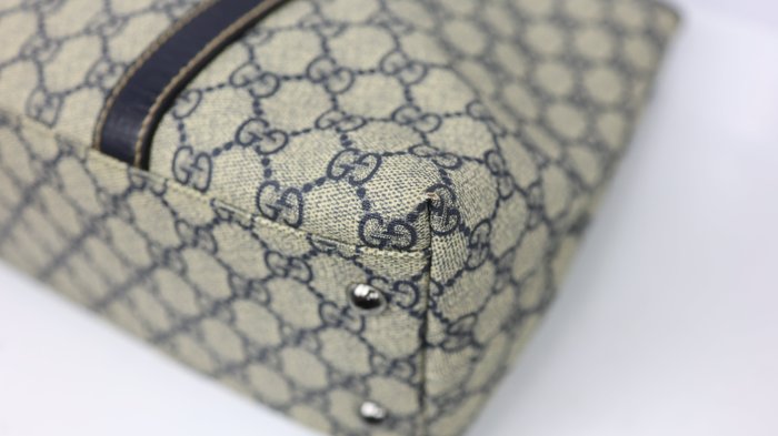 Gucci Vintage GG Plus Monogram Tote Bag – Navy Leather Trim