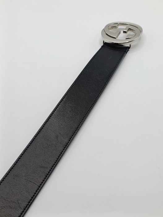 Gucci Black Leather Interlocking GG Buckle Belt