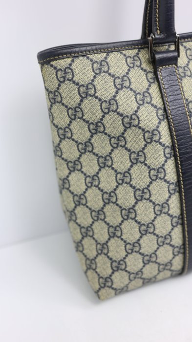 Gucci Vintage GG Plus Monogram Tote Bag – Navy Leather Trim