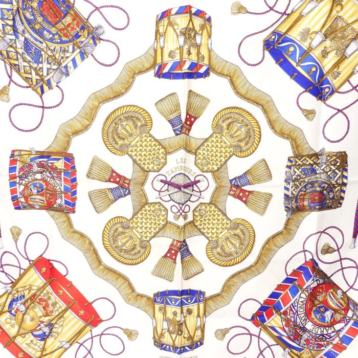 Hermès Les Tambours Carré 90 Silk Scarf by Joachim Metz