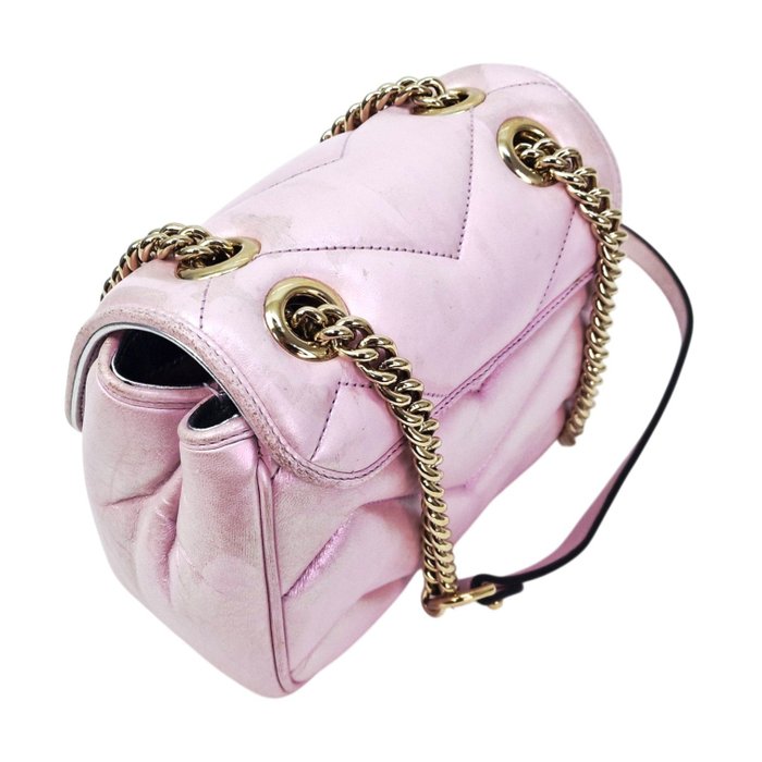 Gucci GG Marmont Mini Shoulder Bag in Iridescent Pink Leather