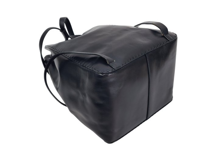 Prada Black Leather Floral Appliqué Drawstring Bag