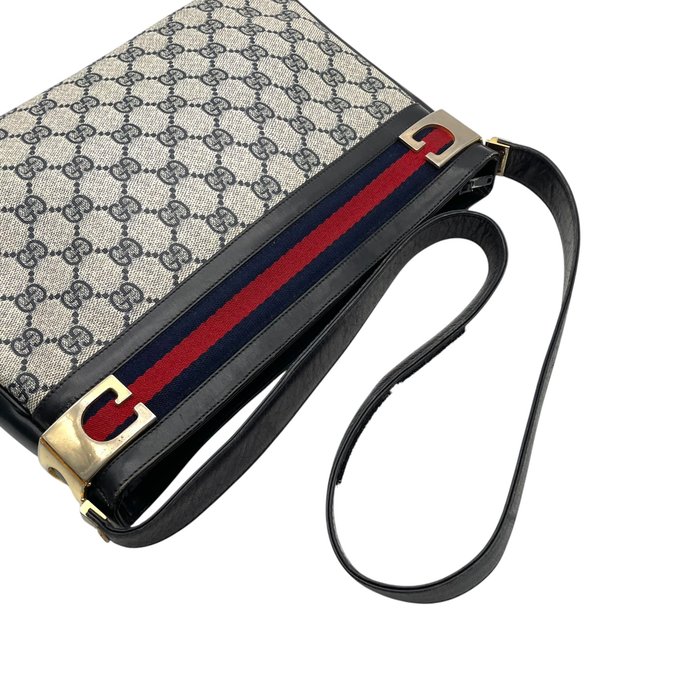 Gucci GG Supreme Web Shoulder Bag – Grey, Navy Leather & Signature Web Stripe