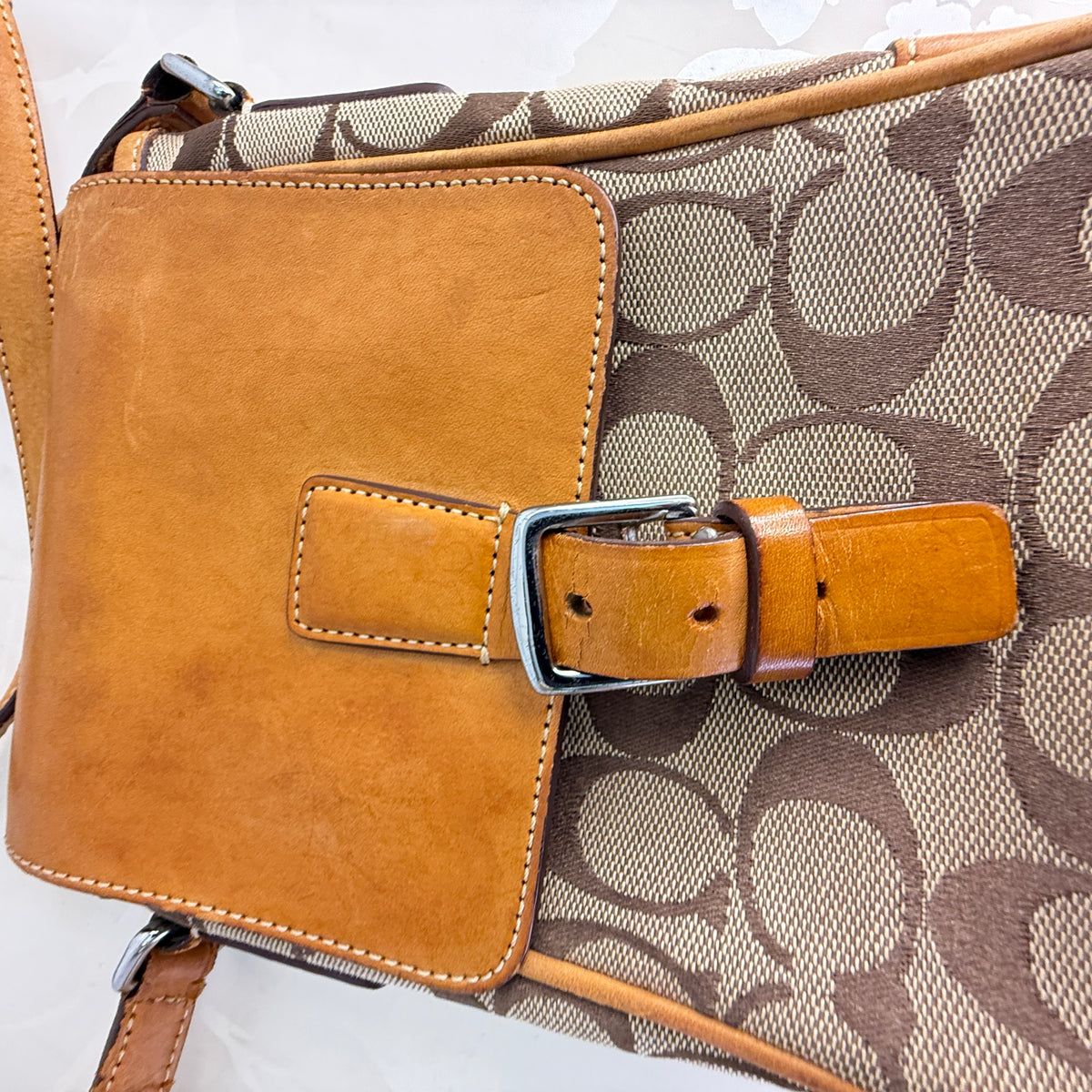 Coach Signature Canvas Crossbody Bag with Leather Flap & Buckle