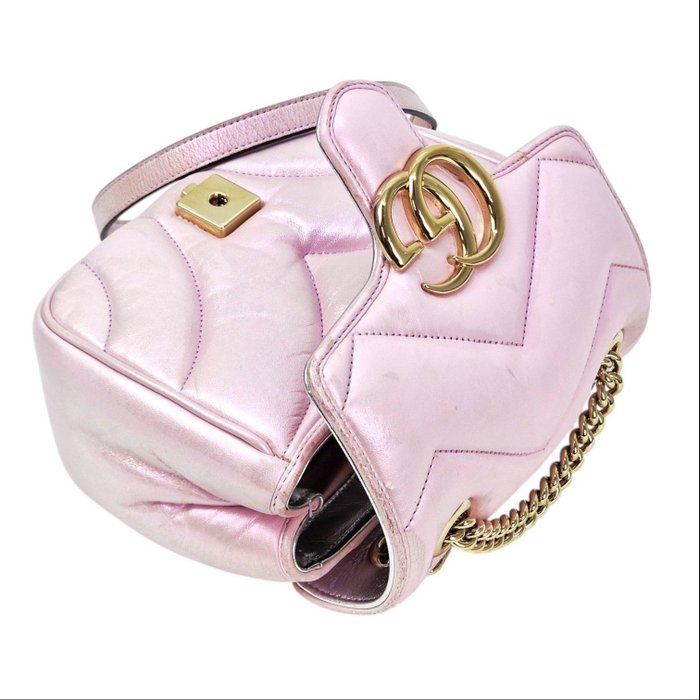 Gucci GG Marmont Mini Shoulder Bag in Iridescent Pink Leather