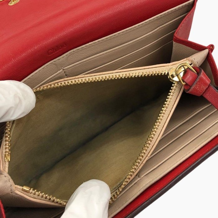 Chloé Red Long Wallet – Gold-Tone Detail