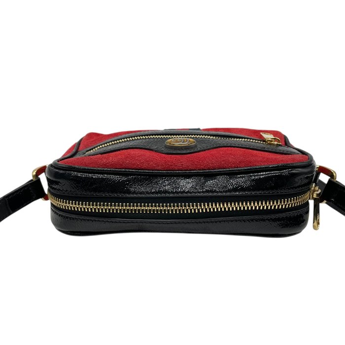 Gucci Ophidia Mini Shoulder Bag – Red Suede, Black Patent Leather &amp; Gold-Tone Hardware