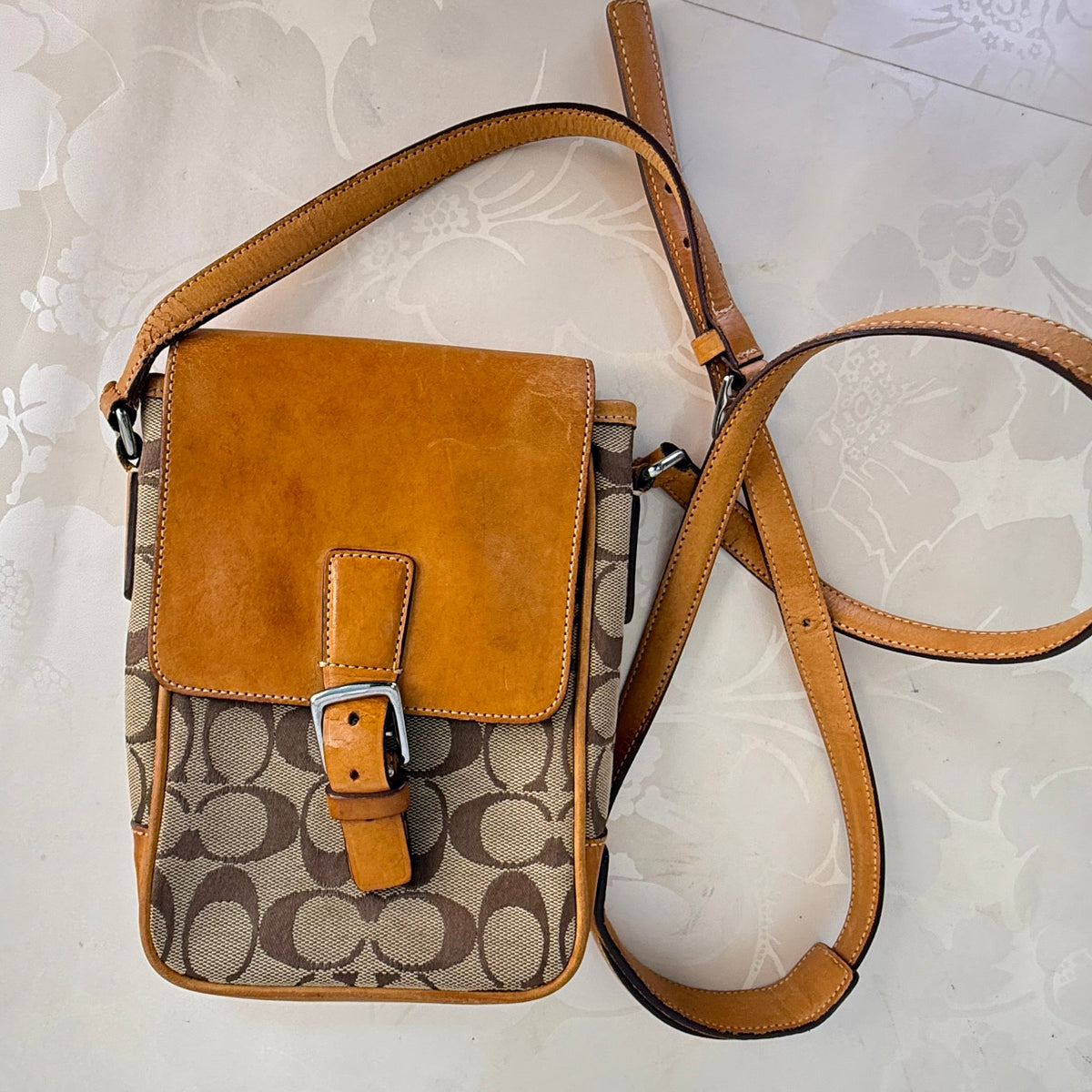 Coach Signature Canvas Crossbody Bag with Leather Flap & Buckle