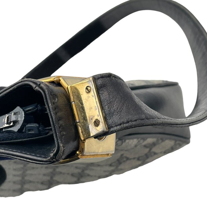 Gucci GG Supreme Web Shoulder Bag – Grey, Navy Leather & Signature Web Stripe