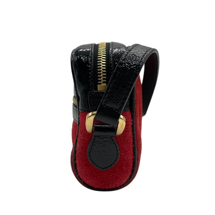 Gucci Ophidia Mini Shoulder Bag – Red Suede, Black Patent Leather &amp; Gold-Tone Hardware