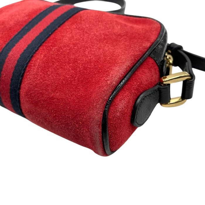 Gucci Ophidia Mini Shoulder Bag – Red Suede, Black Patent Leather &amp; Gold-Tone Hardware