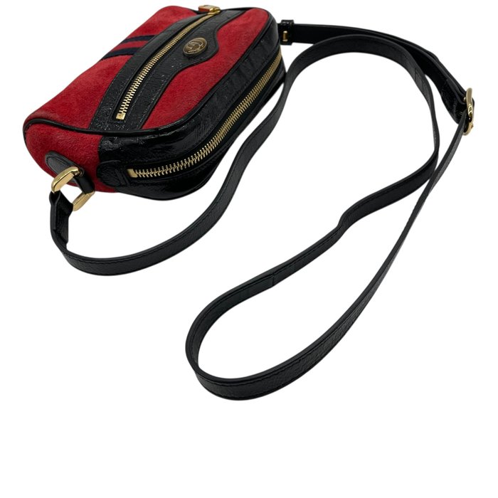 Gucci Ophidia Mini Shoulder Bag – Red Suede, Black Patent Leather &amp; Gold-Tone Hardware