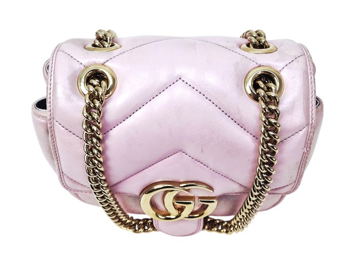 Gucci GG Marmont Mini Shoulder Bag in Iridescent Pink Leather