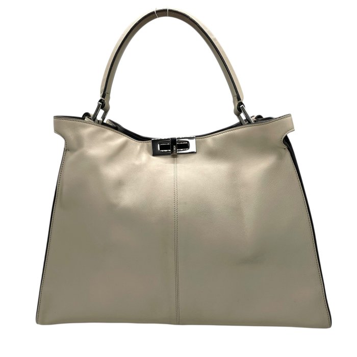 Fendi Beige Leather Turn-Lock Tote Bag