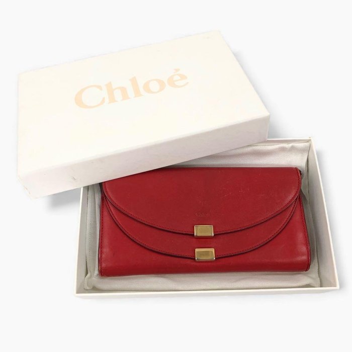 Chloé Red Long Wallet – Gold-Tone Detail