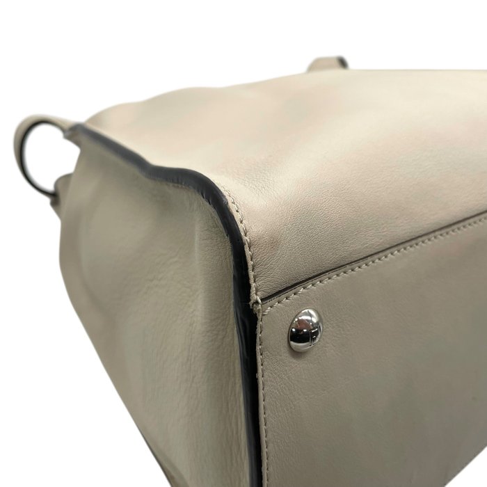 Fendi Beige Leather Turn-Lock Tote Bag