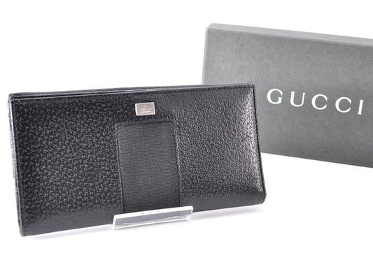 Portefeuille long zippé en cuir noir Gucci
