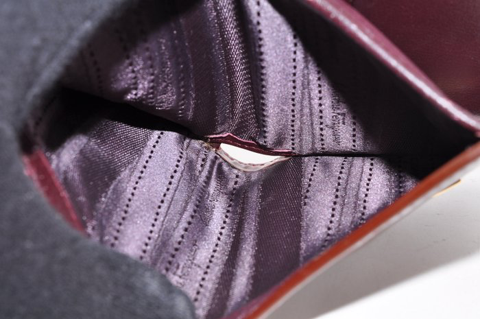 Salvatore Ferragamo Burgundy Patent Leather Bars Bow Long Wallet