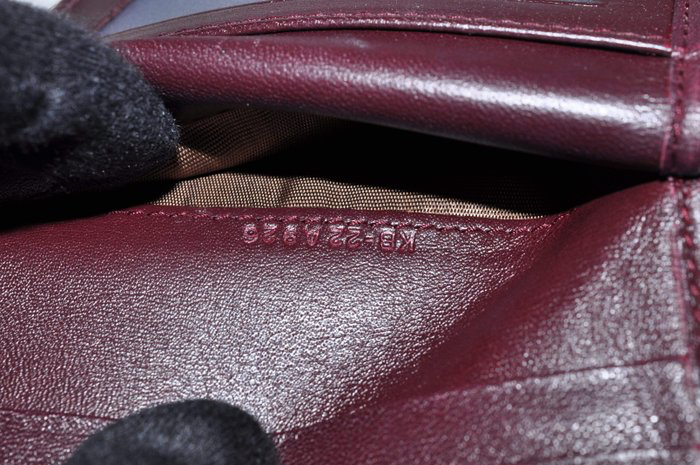 Salvatore Ferragamo Burgundy Patent Leather Bars Bow Long Wallet