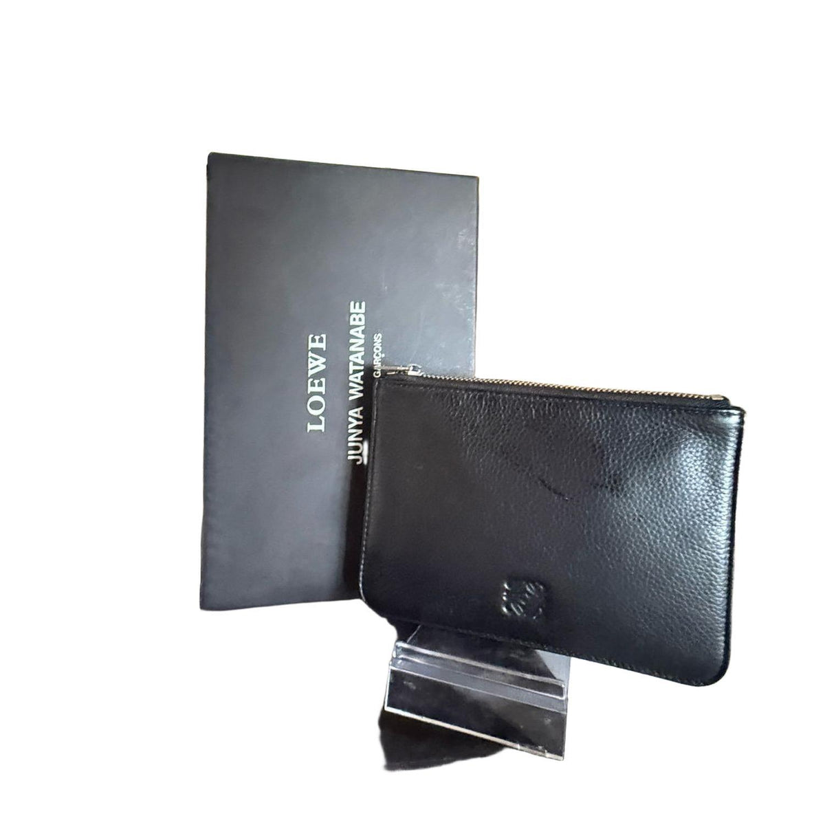 Loewe x Junya Watanabe black and tartan wool mini wallet with premium denim details.