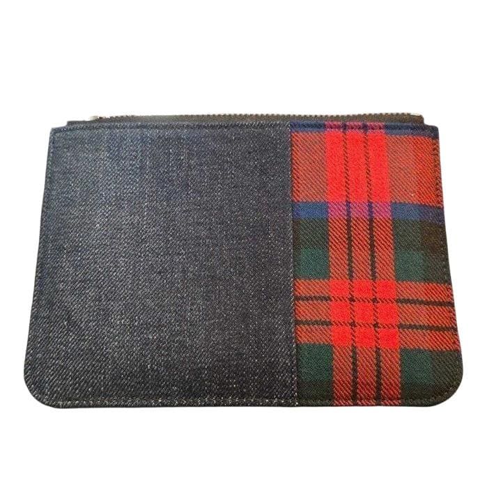 Loewe x Junya Watanabe black and tartan wool mini wallet with premium denim details.