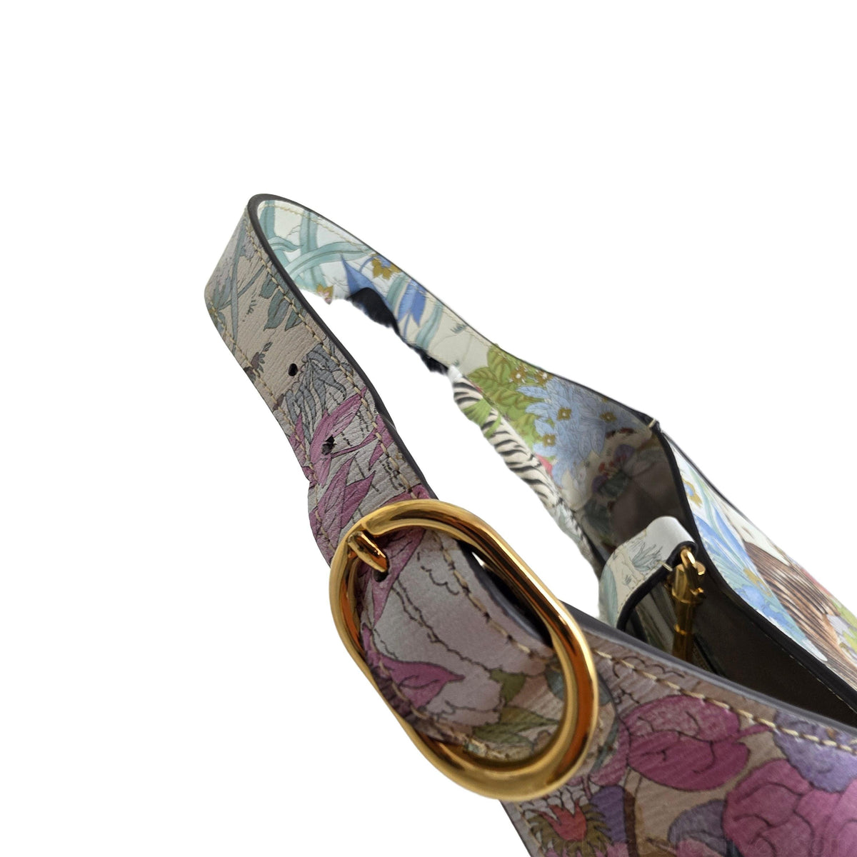 Gucci Tiger shoulder bag multicolour leather with gold hardware and bold tiger motif.