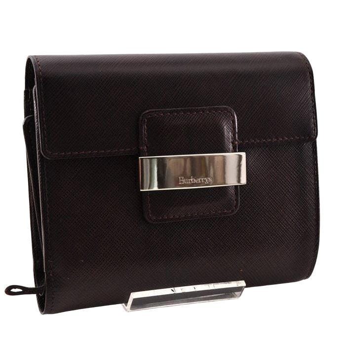 Burberry brown leather bifold wallet with embossed logo and classic design.