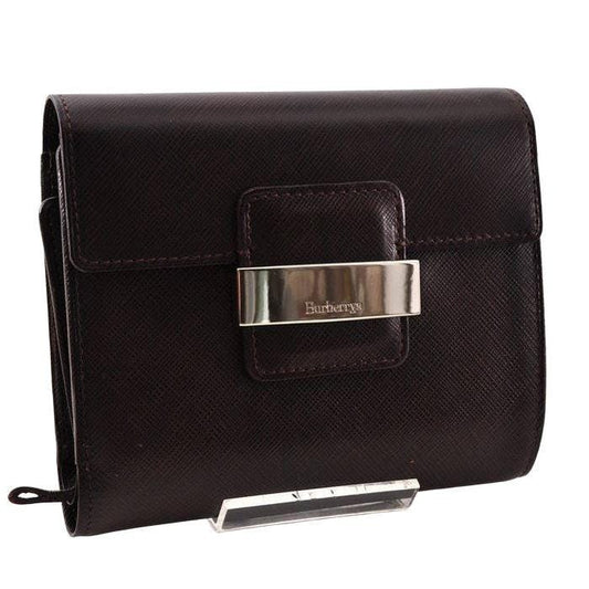 Burberry brown leather bifold wallet with embossed logo and classic design.