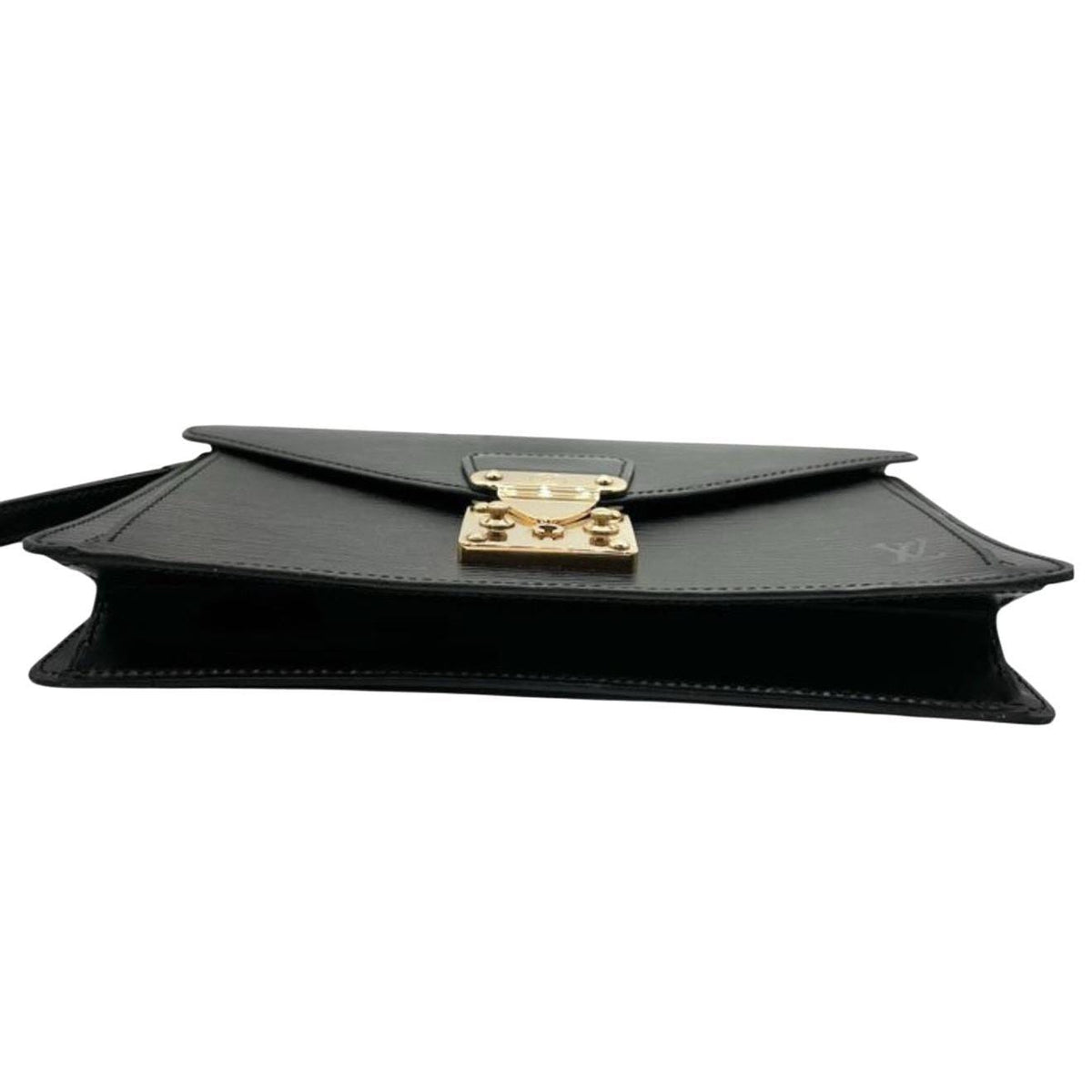 Louis Vuitton black clutch textured Epi leather gold-plated hardware vintage style