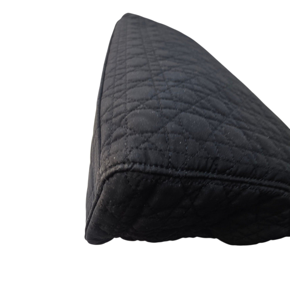 Christian Dior black quilted nylon tote bag with gold hardware and leather trim.