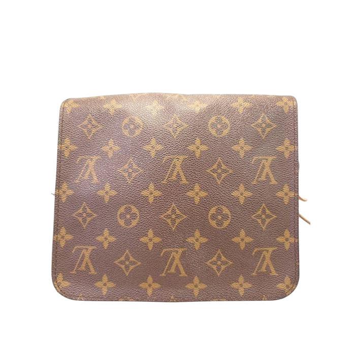 Louis Vuitton brown crossbody bag with iconic monogram canvas and aged leather trim.
