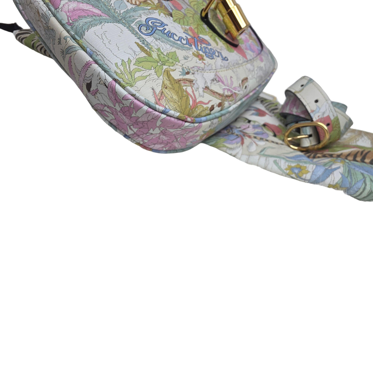 Gucci Tiger shoulder bag multicolour leather with gold hardware and bold tiger motif.