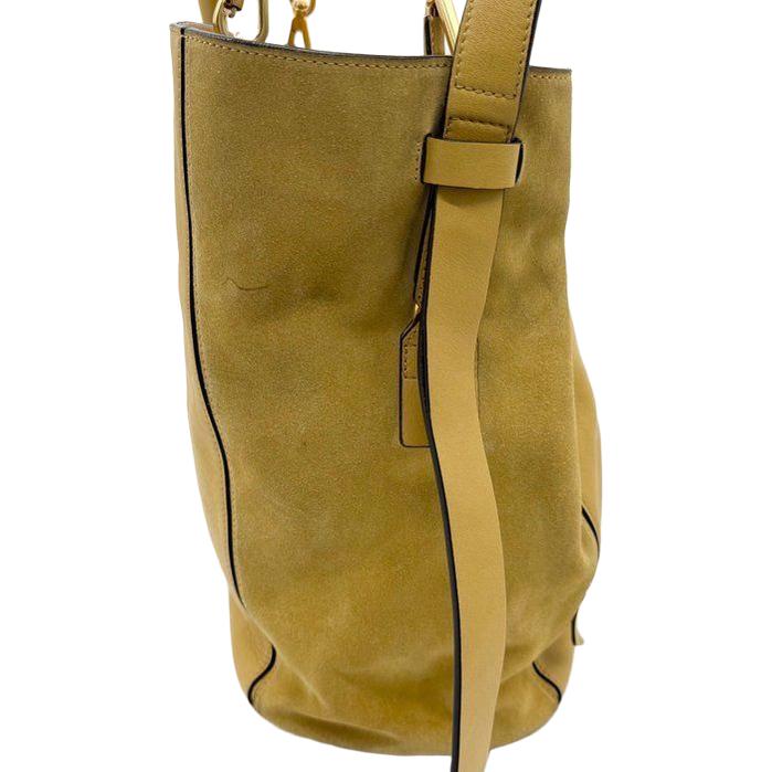Chloè yellow suede and leather shoulder bag with gold-plated hardware and two-way design.