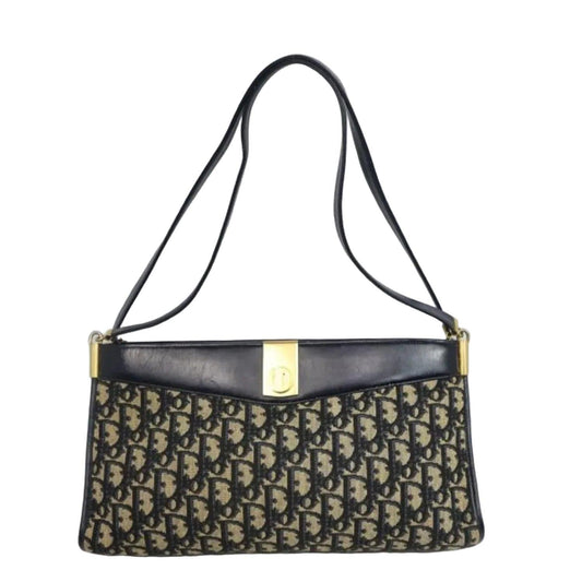 Christian Dior blue and grey monogram shoulder bag with gold-tone 'CD' logo clasp.