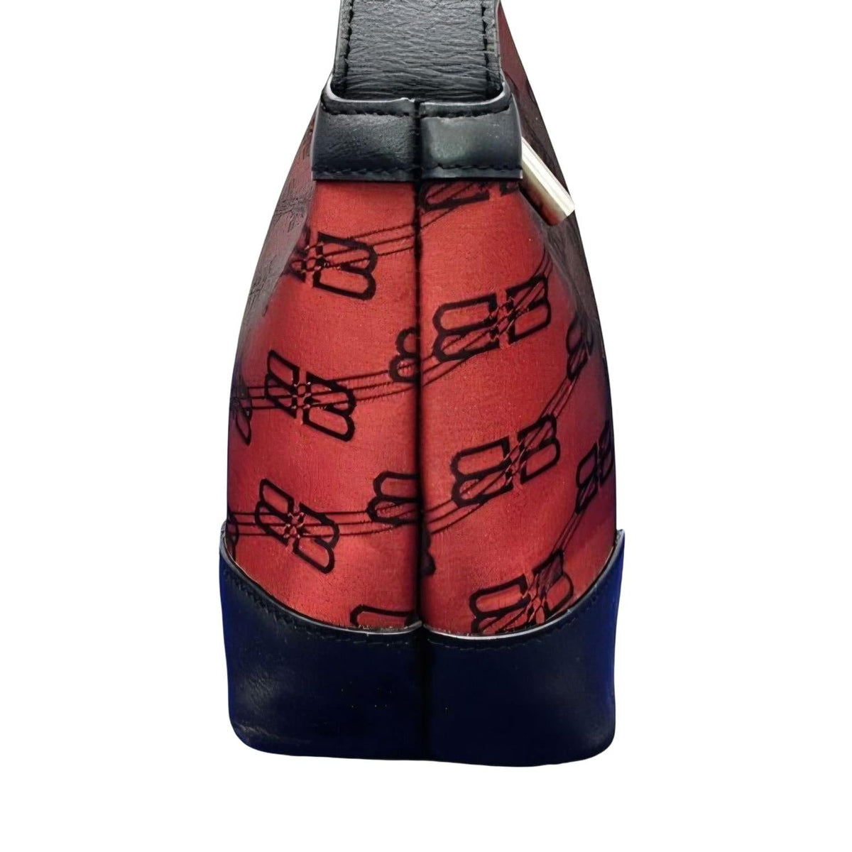 Balenciaga black and red shoulder bag with signature monogram and adjustable strap.