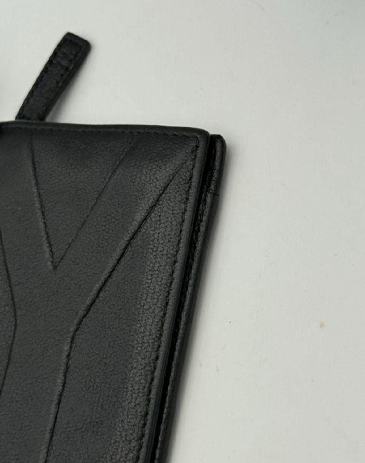 Yves Saint Laurent black card case buttery leather iconic 'Y' stitching detail
