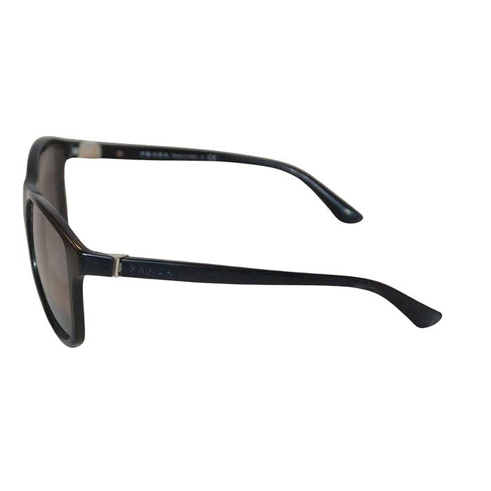 Prada black sunglasses with sleek frames, metal and plastic blend, minimalistic design.