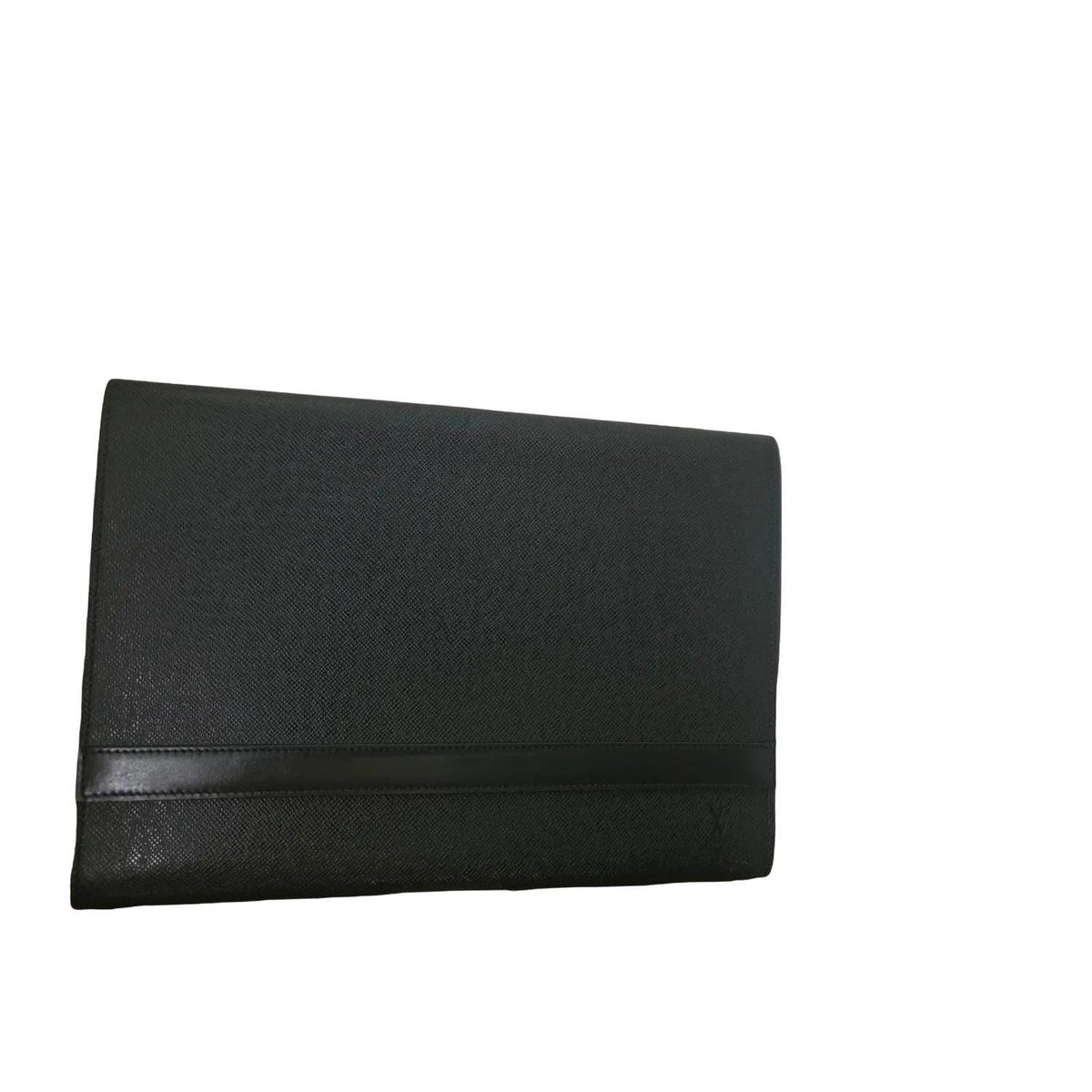 Louis Vuitton gold and green Volga clutch bag in Taiga leather with gold-tone hardware.