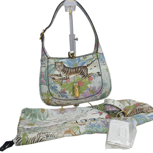 Gucci Tiger shoulder bag multicolour leather with gold hardware and bold tiger motif.