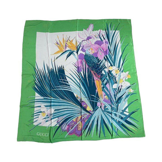 Gucci silk scarf multi-colour floral pattern with iconic logo and vintage charm.