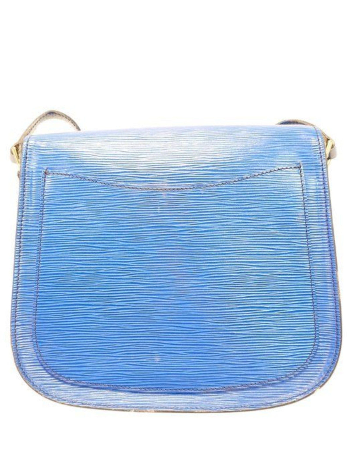 Louis Vuitton blue Epi leather crossbody bag with signature LV logo and brass hardware.